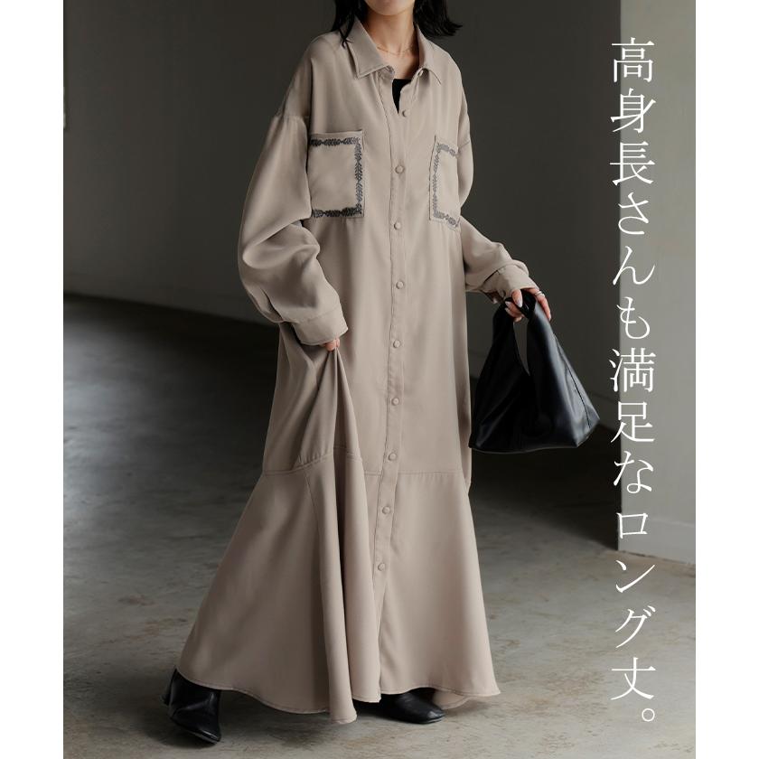 ワンピース シャツ 長袖 シャツワンピース シャツワンピ レディース ロング ロングワンピース Aライン マキシ マキシワンピース ワンピ ロングシャツの画像
