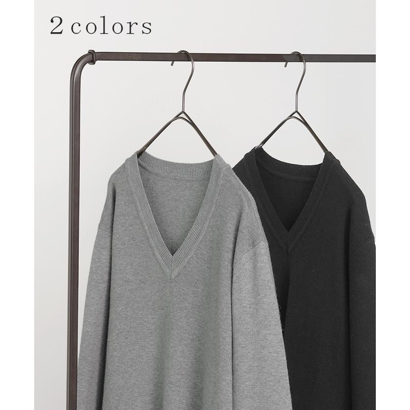 ワンピース ニット プリーツ ロング レディース 無地 長袖 Vネック ロングワンピース マキシ マキシワンピース ドッキング Aライン ドロップショルダー リブ | HUG.U | 11