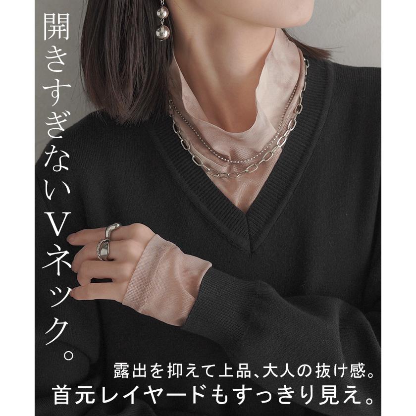 ワンピース ニット プリーツ ロング レディース 無地 長袖 Vネック ロングワンピース マキシ マキシワンピース ドッキング Aライン ドロップショルダー リブ | HUG.U | 17