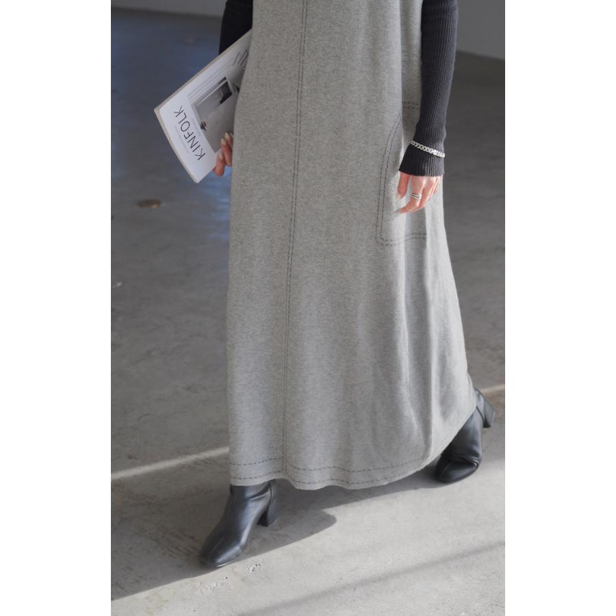 ワンピース ニット サスペンダー ジャンパースカート レディース Uネック 重ね着 ジャンスカ レイヤード Iライン ノースリーブ タンクワンピース | HUG.U | 19