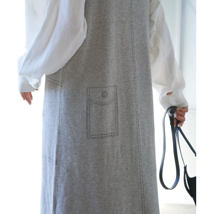 ワンピース ニット サスペンダー ジャンパースカート レディース Uネック 重ね着 ジャンスカ レイヤード Iライン ノースリーブ タンクワンピース | HUG.U | 11