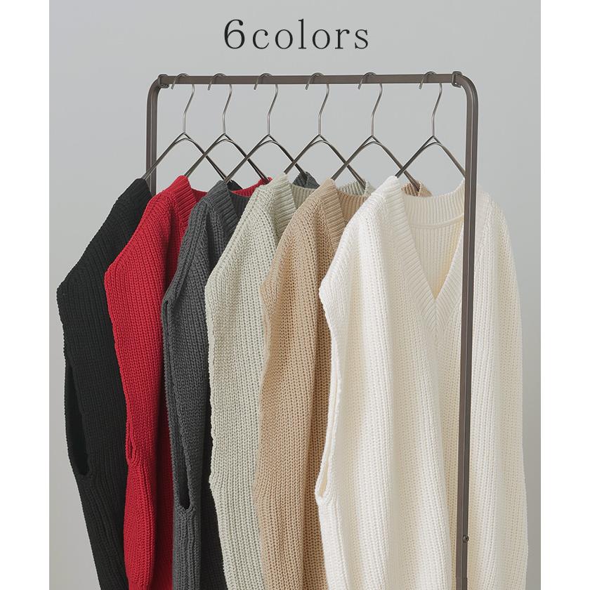 ベスト ニット 体型カバー レディース トップス レイヤード ニットベスト セーター ハイネック ロング チュニック Vネック 半袖 | HUG.U | 16