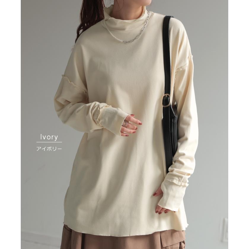 トップス 吸湿 発熱 レディース 微起毛 インナー メロー 無地 長袖 ロング ロンT ドルマン お尻が隠れる 指穴 ストレッチ チクチクしない ドロップショルダー | HUG.U | 18