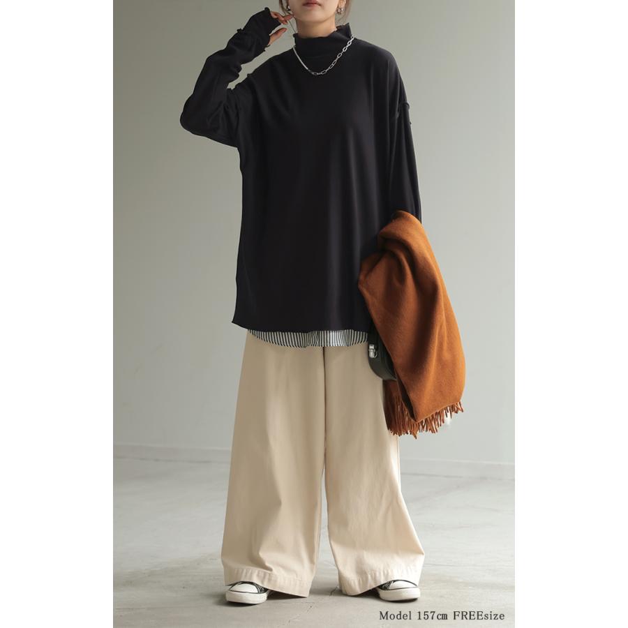 トップス 吸湿 発熱 レディース 微起毛 インナー メロー 無地 長袖 ロング ロンT ドルマン お尻が隠れる 指穴 ストレッチ チクチクしない ドロップショルダー | HUG.U | 23