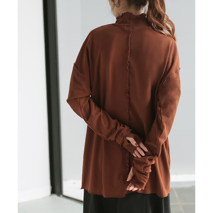 トップス 吸湿 発熱 レディース 微起毛 インナー メロー 無地 長袖 ロング ロンT ドルマン お尻が隠れる 指穴 ストレッチ チクチクしない ドロップショルダー | HUG.U | 11