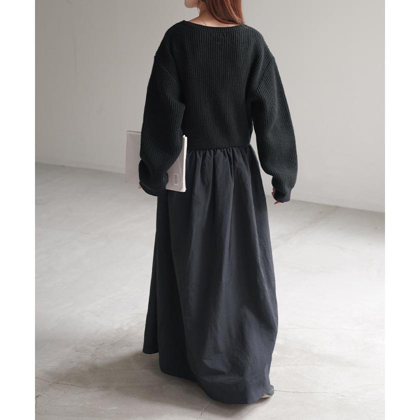 HUG.U（ハグユー） ワンピース 異素材MIX ドッキング ワンピ ロング