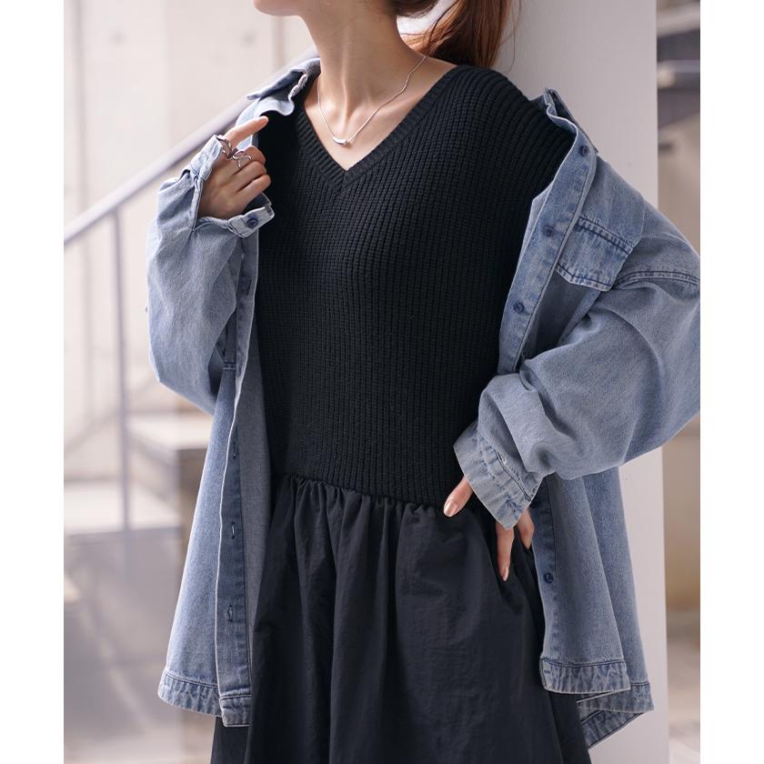 HUG.U（ハグユー） ワンピース 異素材MIX ドッキング ワンピ ロング