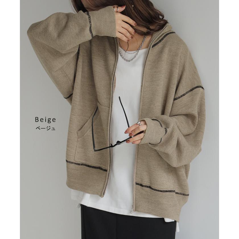 ニット ジャスト丈 ニットブルゾン スポーティー アウター レディース ライトアウター トップス セーター | HUG.U | 14