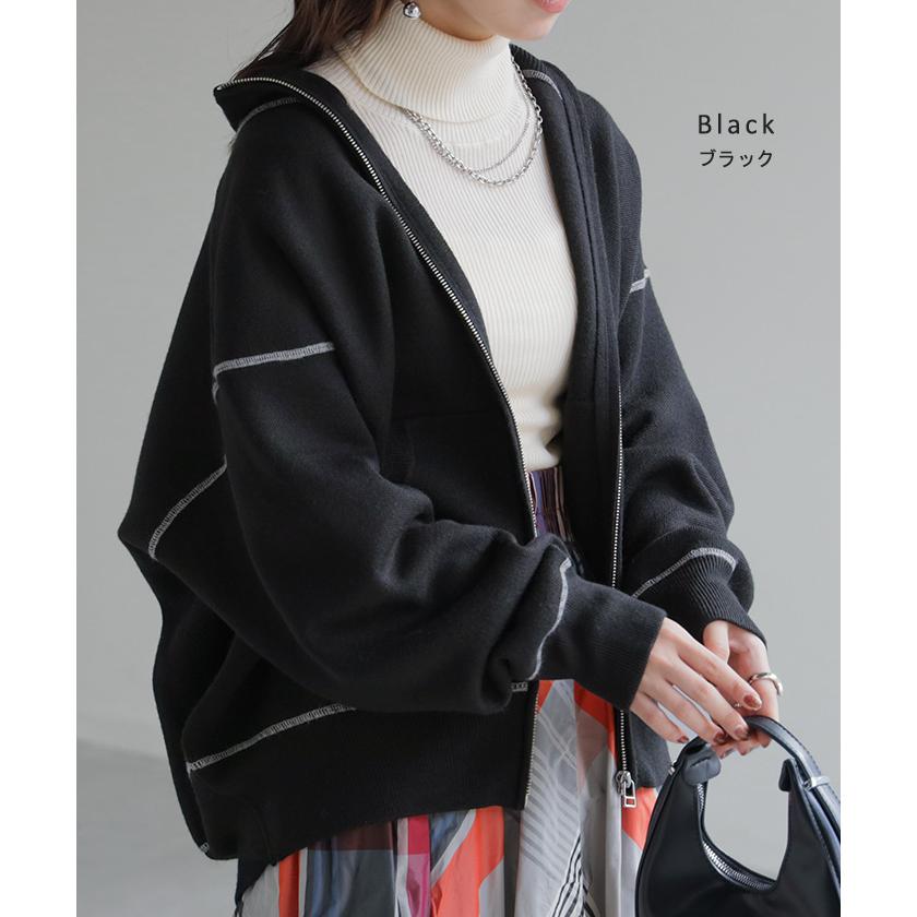 ニット ジャスト丈 ニットブルゾン スポーティー アウター レディース ライトアウター トップス セーター | HUG.U | 15