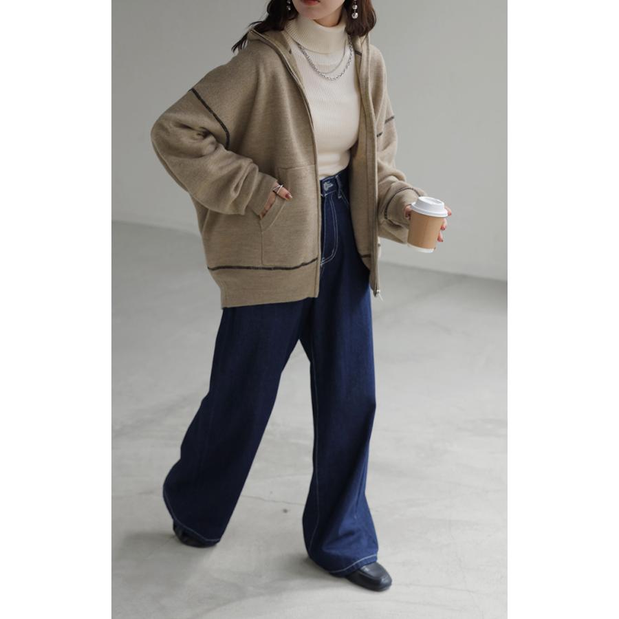 ニット ジャスト丈 ニットブルゾン スポーティー アウター レディース ライトアウター トップス セーター | HUG.U | 17