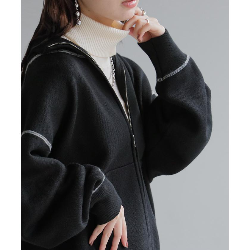 ニット ジャスト丈 ニットブルゾン スポーティー アウター レディース ライトアウター トップス セーター | HUG.U | 20