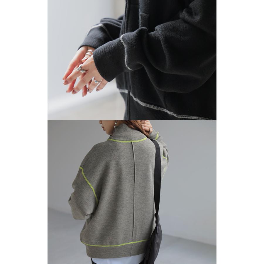 ニット ジャスト丈 ニットブルゾン スポーティー アウター レディース ライトアウター トップス セーター | HUG.U | 09