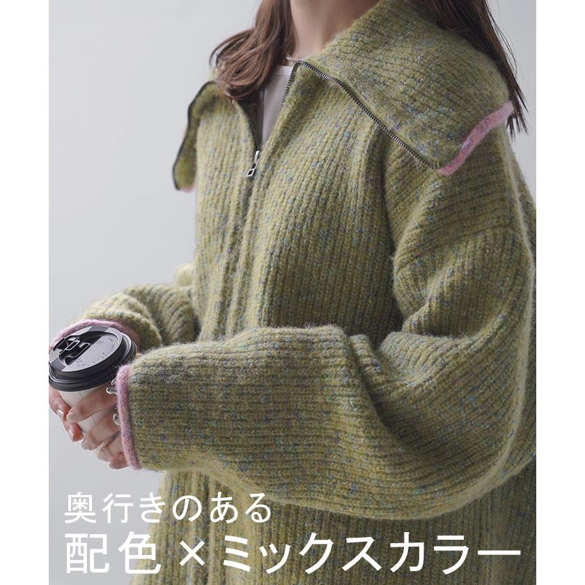 ニット 小顔 パーカー ニットパーカー アウター レディース ライトアウター トップス セーター ビッグ | HUG.U | 10