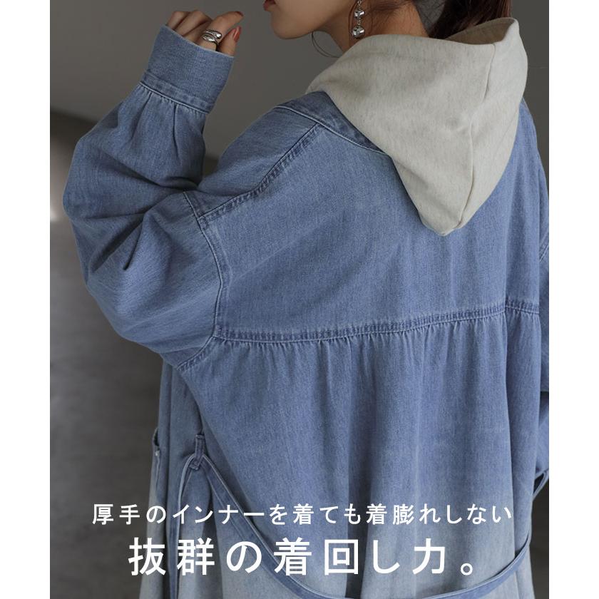 ワンピース デニム シャツ グラデーション シャツワンピース ノーカラ― シャツワンピ レディース ロング | HUG.U | 13