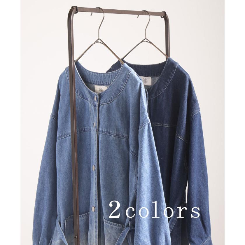 ワンピース デニム シャツ グラデーション シャツワンピース ノーカラ― シャツワンピ レディース ロング | HUG.U | 16