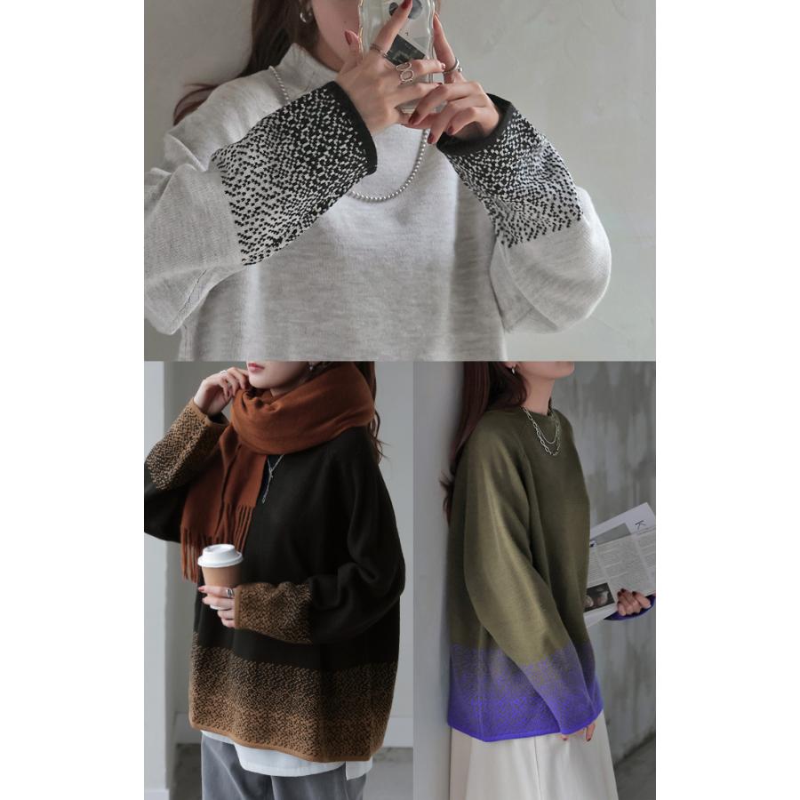 ニット グラデーション 柄 レディース トップス セーター オーバー モヘア プルオーバー ロング 長袖 長い | HUG.U | 19