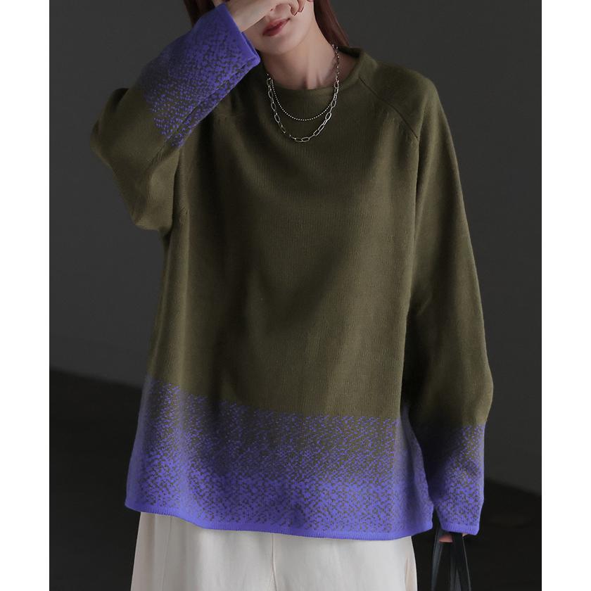 ニット グラデーション 柄 レディース トップス セーター オーバー モヘア プルオーバー ロング 長袖 長い | HUG.U | 07