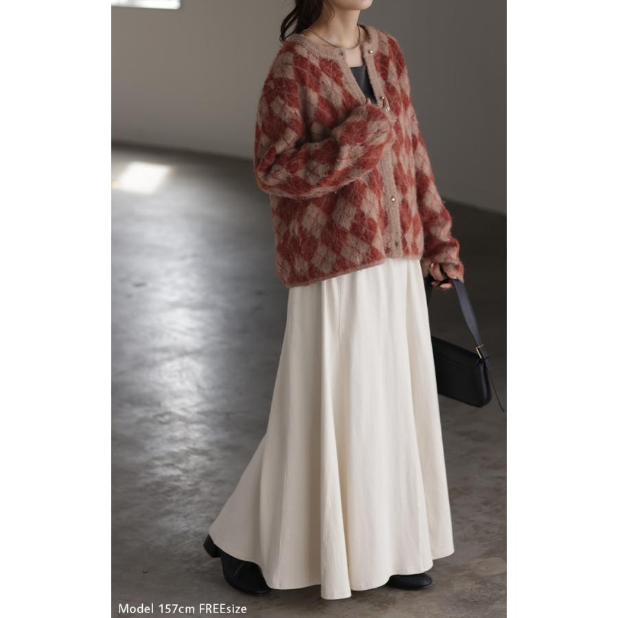 カーディガン チェック シャギー ニット ニット カーディガン アーガイル 体型カバー レディース セーター トップス ニットカーディガン 厚い カーデ | HUG.U | 22