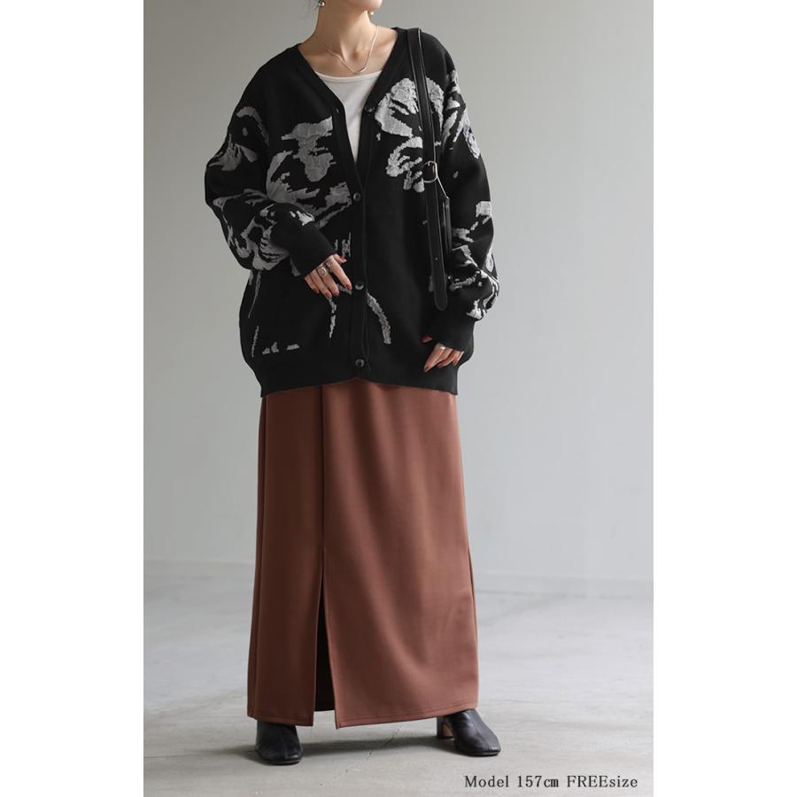 カーディガン 花柄 ニット レディース セーター カーデ トップス ロング オーバー ニットカーディガン ジャガード 柄 チクチクしない 長袖 羽織 Vネック | HUG.U | 07