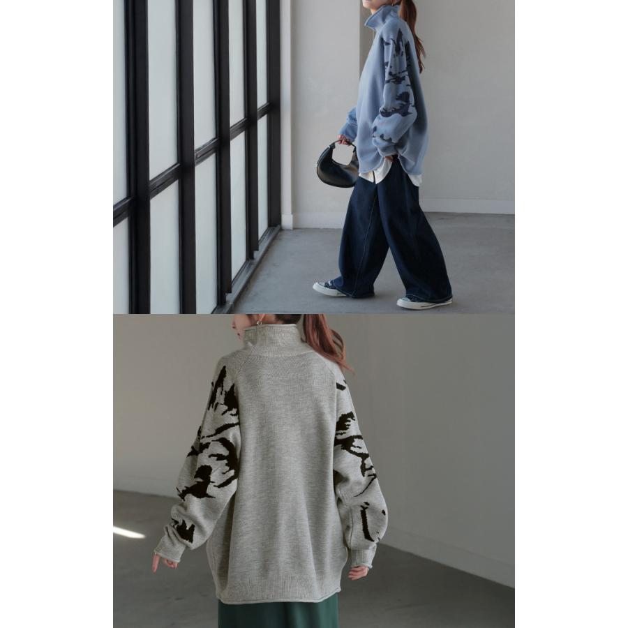 ニット ジャガード 花柄 レディース トップス セーター ロング ロングニット リブ お尻が隠れる 無地 長袖 タートルネック ドルマンスリーブ オーバー | HUG.U | 21