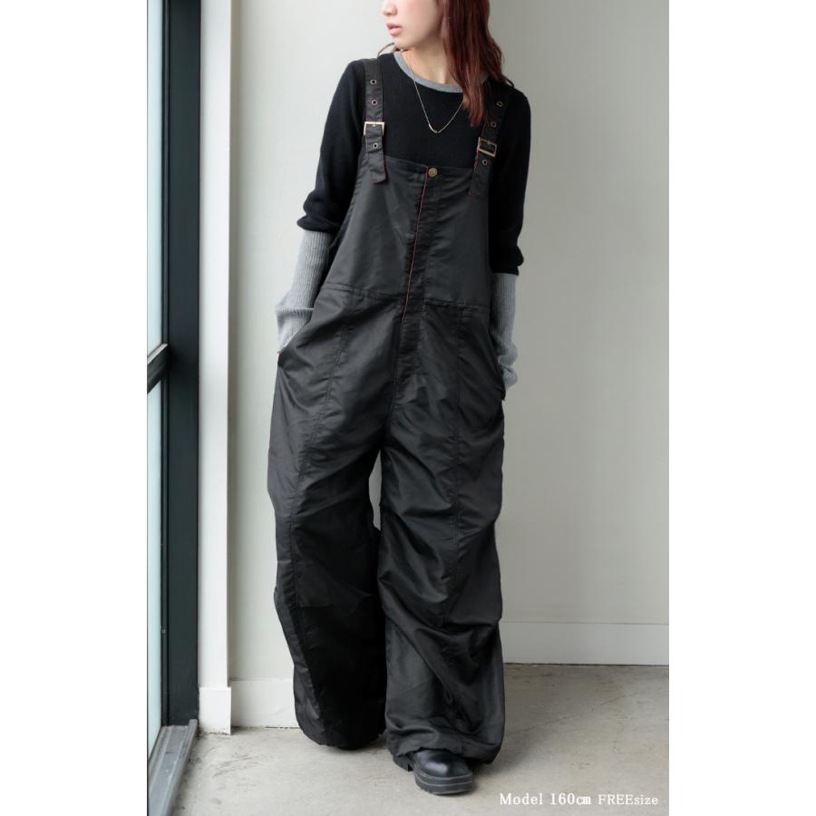 サロペット ワイド レディース サロペ パンツ ロング ロングパンツ 軽量 ミリタリー 配色 ノースリーブ | HUG.U | 04