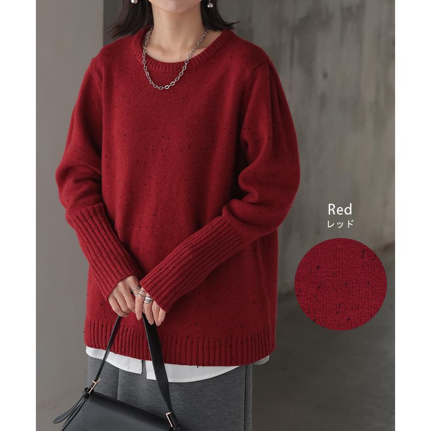 ニット ジャスト丈 ウール100% レディース ウール リブ二ット プルオーバー セーター トップス ミックス | HUG.U | 16