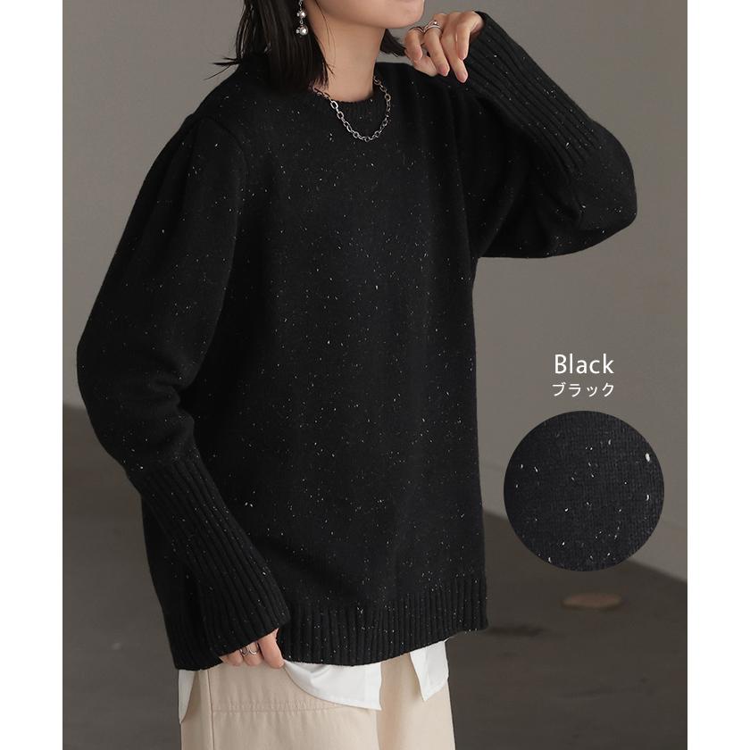 ニット ジャスト丈 ウール100% レディース ウール リブ二ット プルオーバー セーター トップス ミックス | HUG.U | 17