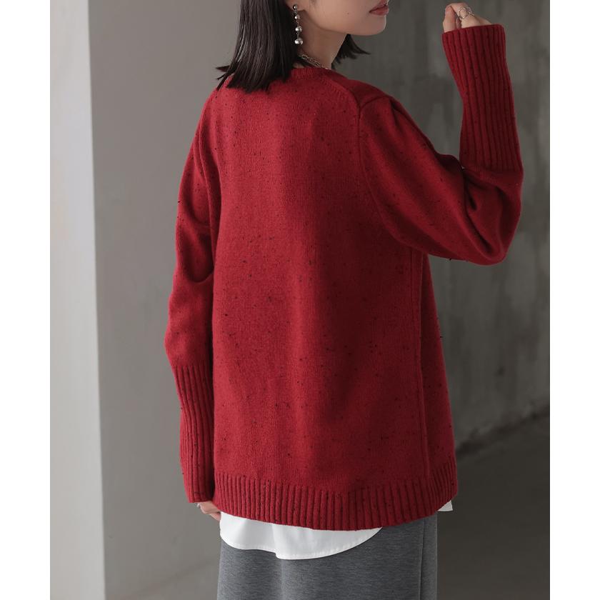 ニット ジャスト丈 ウール100% レディース ウール リブ二ット プルオーバー セーター トップス ミックス | HUG.U | 19