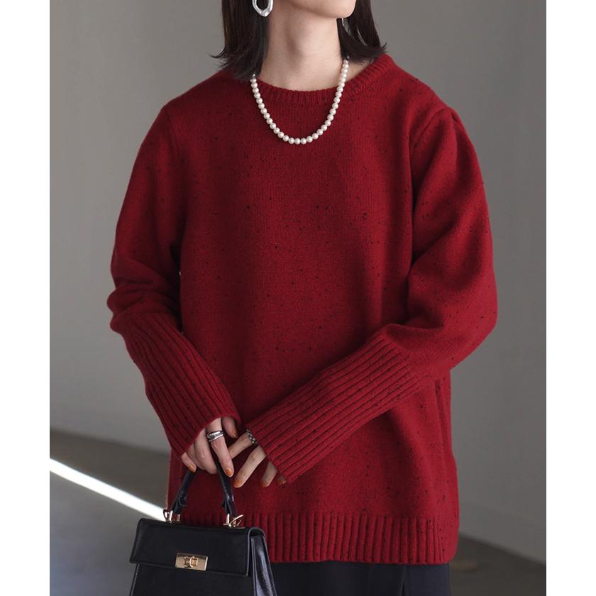 ニット ジャスト丈 ウール100% レディース ウール リブ二ット プルオーバー セーター トップス ミックス | HUG.U | 07