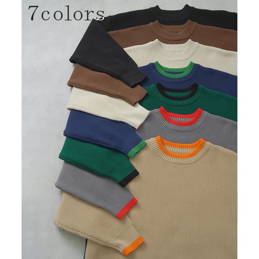 ニット チクチクしない レディース トップス スポンジニット セーター オーバー 配色 ライン プルオーバー ロング 長袖 長い ボリュームスリーブ クルーネック | HUG.U | 14