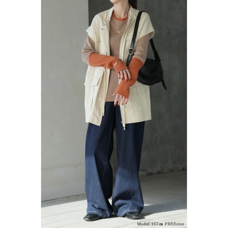 ニット 選べるネック リブ 配色 綿100％ レディース トップス 無地 長袖 ロング ストレッチ バイカラー | HUG.U | 10