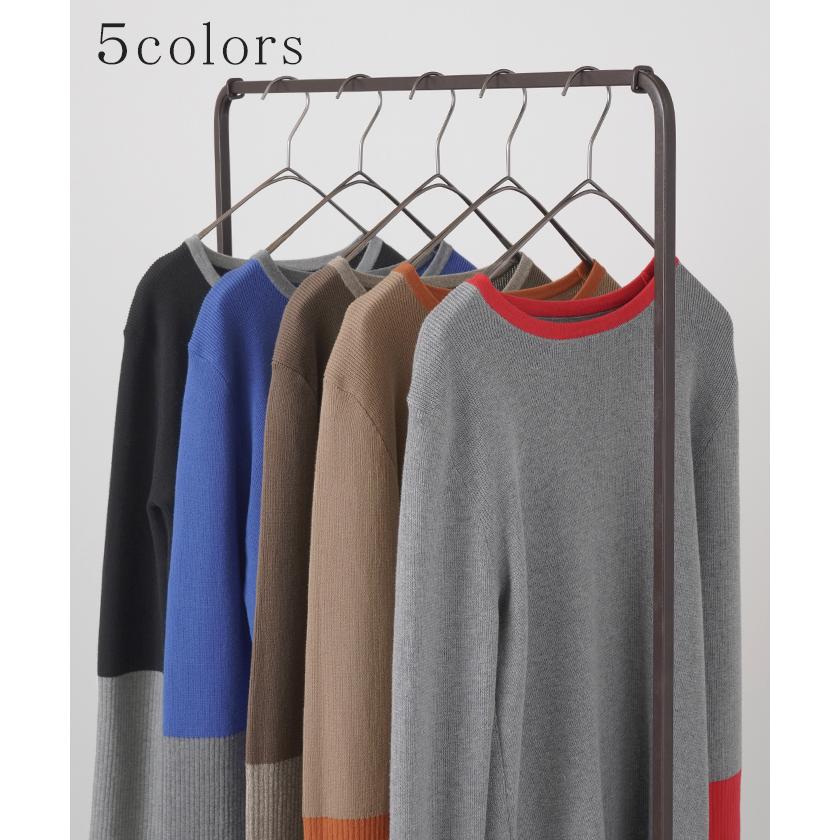 ニット 選べるネック リブ 配色 綿100％ レディース トップス 無地 長袖 ロング ストレッチ バイカラー | HUG.U | 12