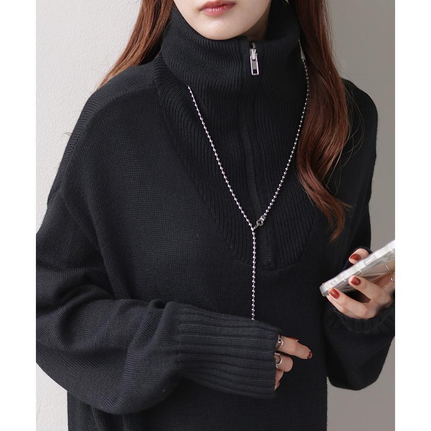 ワンピース ニット ハーフジップ ワンピ セーター レディース ニットワンピース ニットワンピ ロング | HUG.U | 20