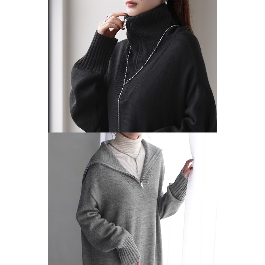 4364【美品】ブリーフィング　ケーブルニットワンピース ハーフジップ　黒　S 4364【美品】ブリーフィング ケーブルニットワンピース ハーフ