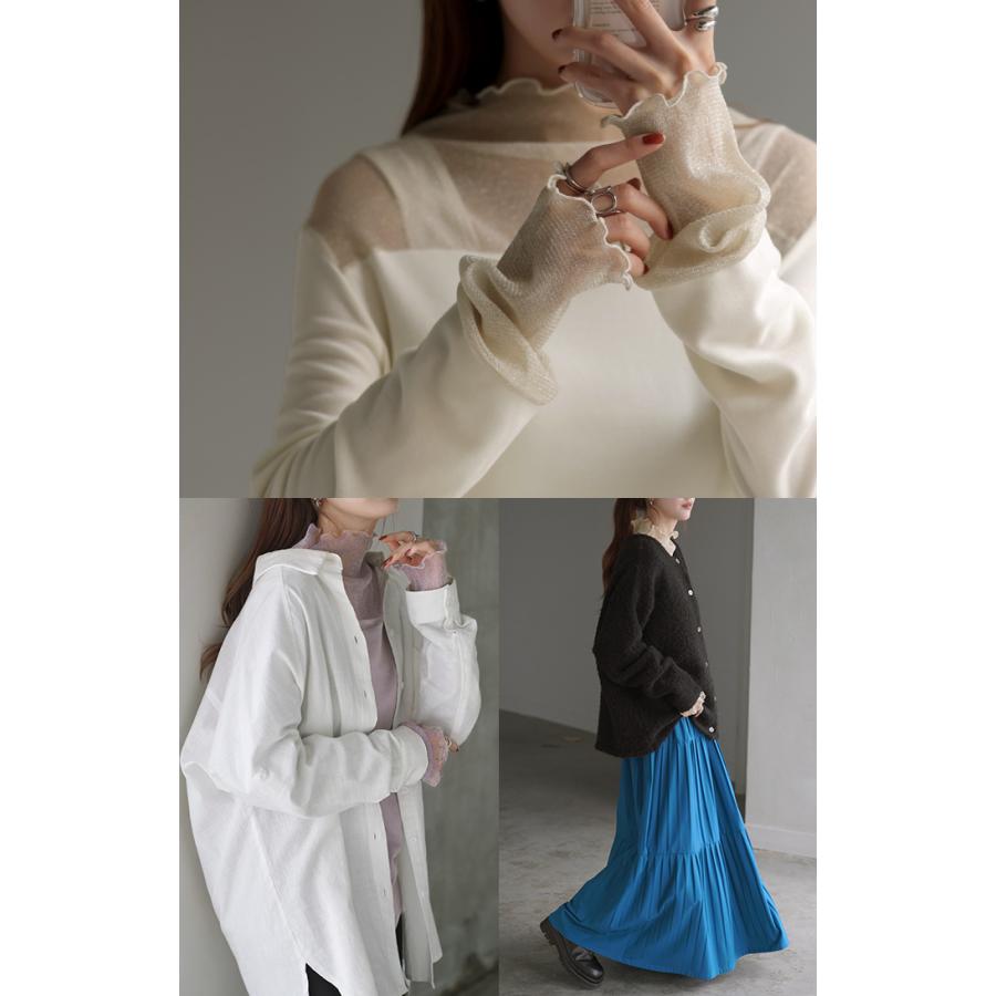 トップス 発熱 シアー インナー レディース 長袖 無地 吸湿発熱 静電気 防止 軽量 透け ハイネック あったか  HEATVEIL | HUG.U | 23