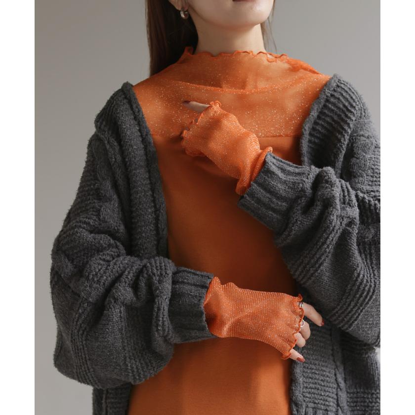 トップス 発熱 シアー インナー レディース 長袖 無地 吸湿発熱 静電気 防止 軽量 透け ハイネック あったか  HEATVEIL | HUG.U | 08