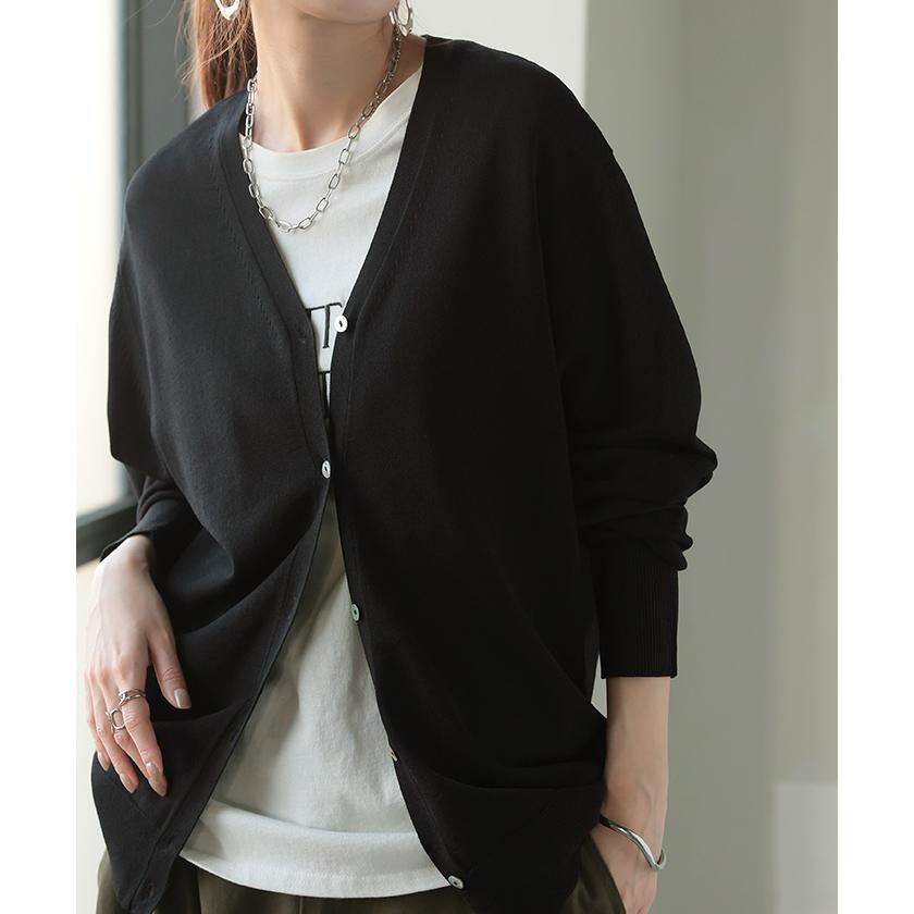 カーディガン シェル ボタン ロング レディース カーデ トップス セーター オーバー ニットカーディガン | HUG.U | 11