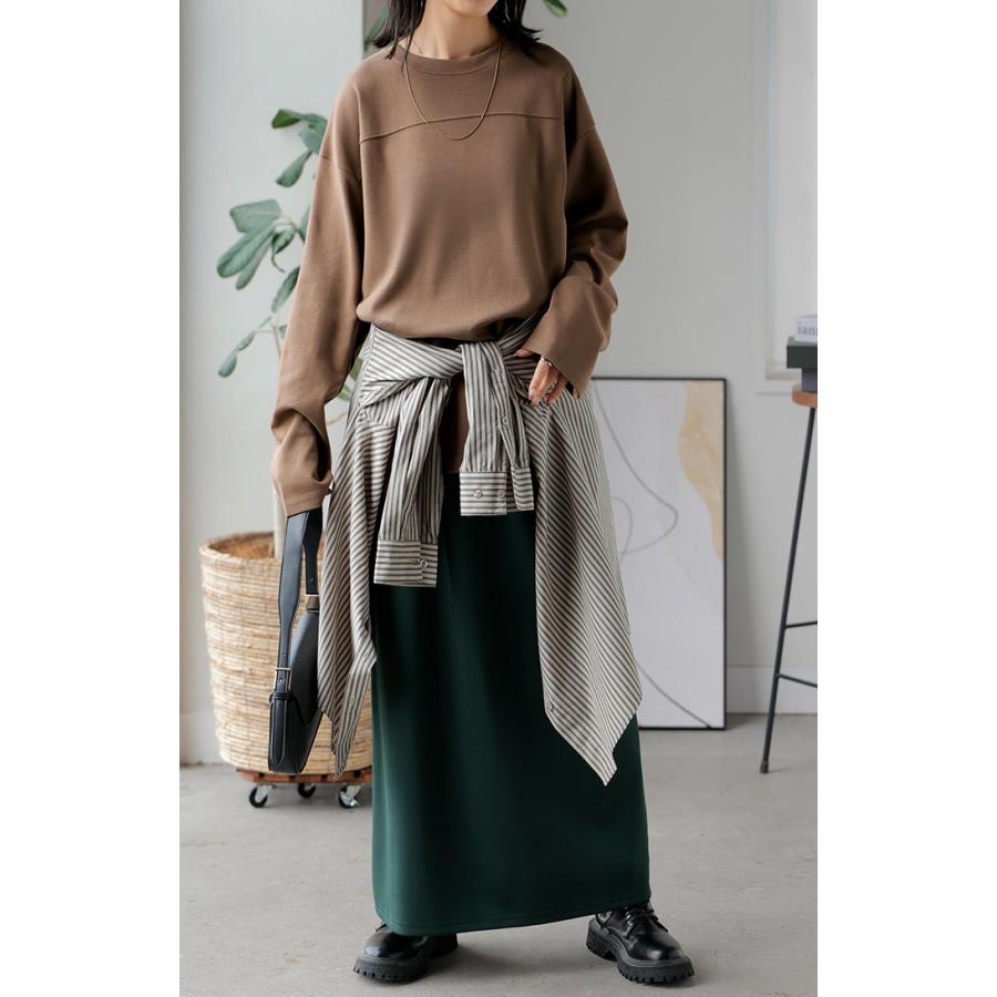 カットソー ロンT ポンチ 防汚 レディース トップス ロング 長袖 Tシャツ ティーシャツ フットボールT チュニック クルーネック コットンポンチ | HUG.U | 18