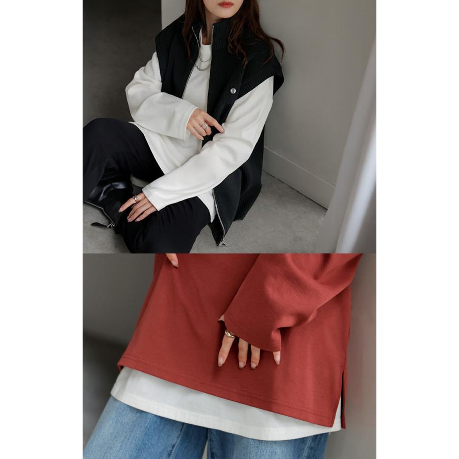 カットソー ロンT ポンチ 防汚 レディース トップス ロング 長袖 Tシャツ ティーシャツ フットボールT チュニック クルーネック コットンポンチ | HUG.U | 23