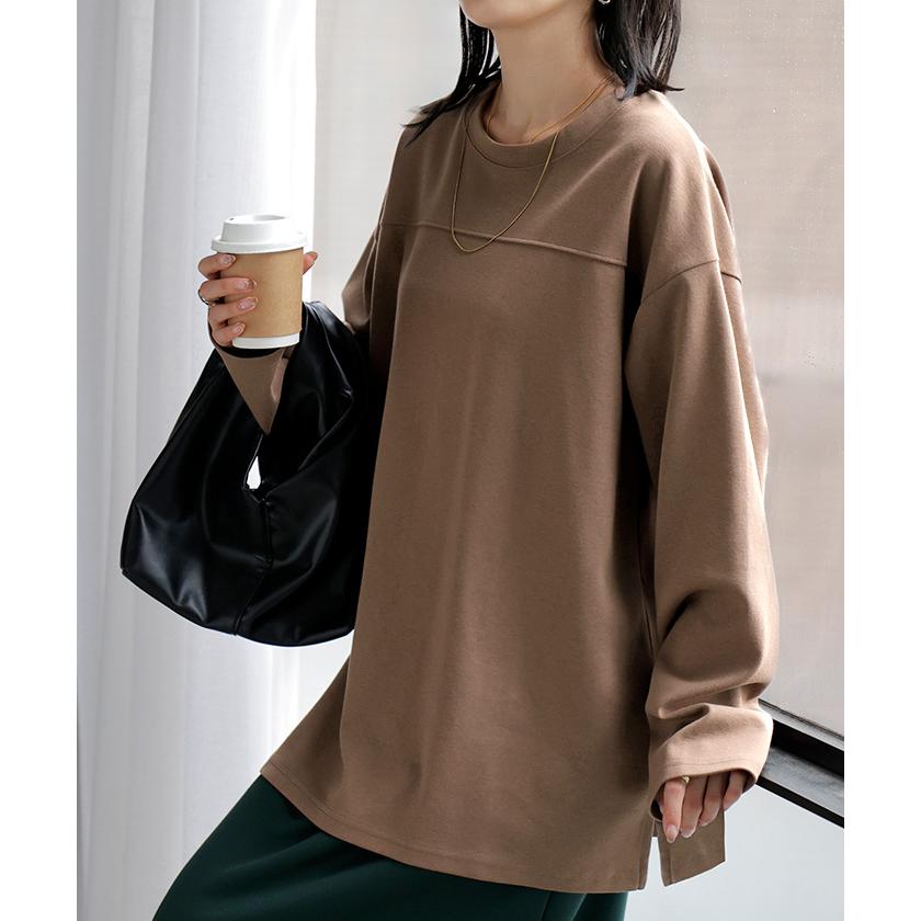 カットソー ロンT ポンチ 防汚 レディース トップス ロング 長袖 Tシャツ ティーシャツ フットボールT チュニック クルーネック コットンポンチ | HUG.U | 12