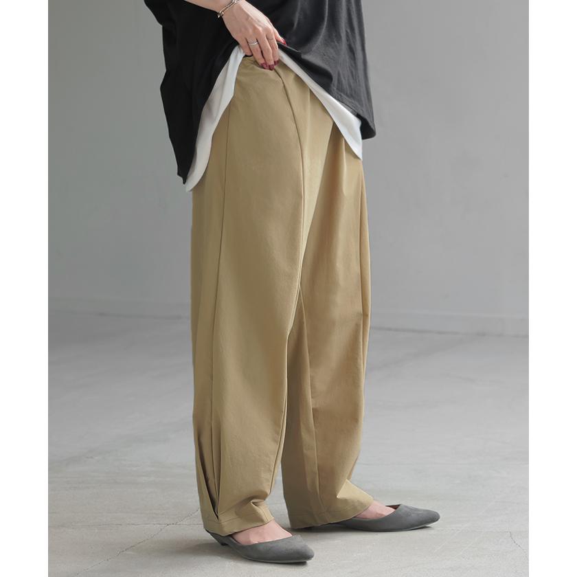 パンツ コクーン カーブ ワイド レディース ボトムス ボトム シワになりにくい ストレッチ ハイウエスト テーパード タック ウエストゴム 無地 軽量 軽い | HUG.U | 09
