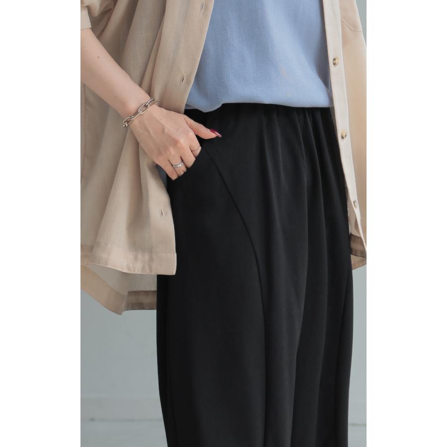 パンツ コクーン カーブ ワイド レディース ボトムス ボトム シワになりにくい ストレッチ ハイウエスト テーパード タック ウエストゴム 無地 軽量 軽い | HUG.U | 13