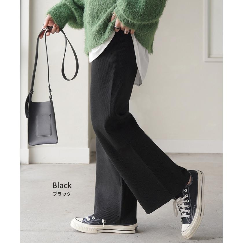 パンツ ニット レディース ボトムス ストレッチ 無地 ロング ロングパンツ マタニティ フレア 産前産後兼用 | HUG.U | 19