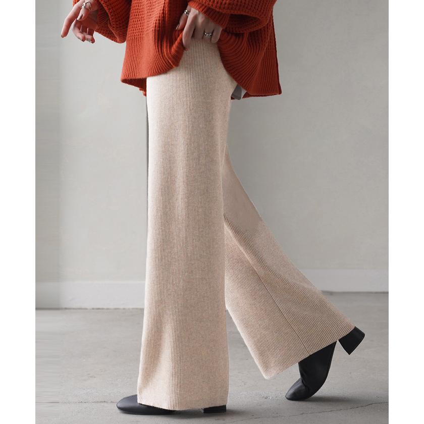 パンツ ニット レディース ボトムス ストレッチ 無地 ロング ロングパンツ マタニティ フレア 産前産後兼用 | HUG.U | 08