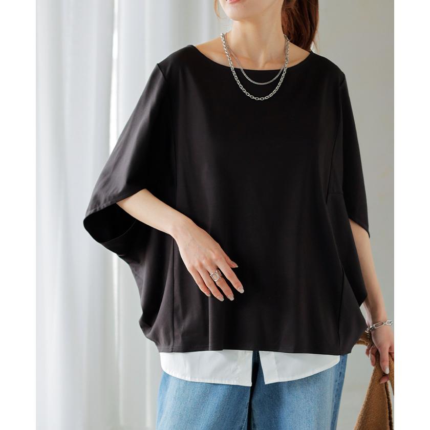 トップス レディース 接触冷感 シルク 風 トップス 半袖 カットソー ロング ティーシャツ シワになりにくい | HUG.U | 09