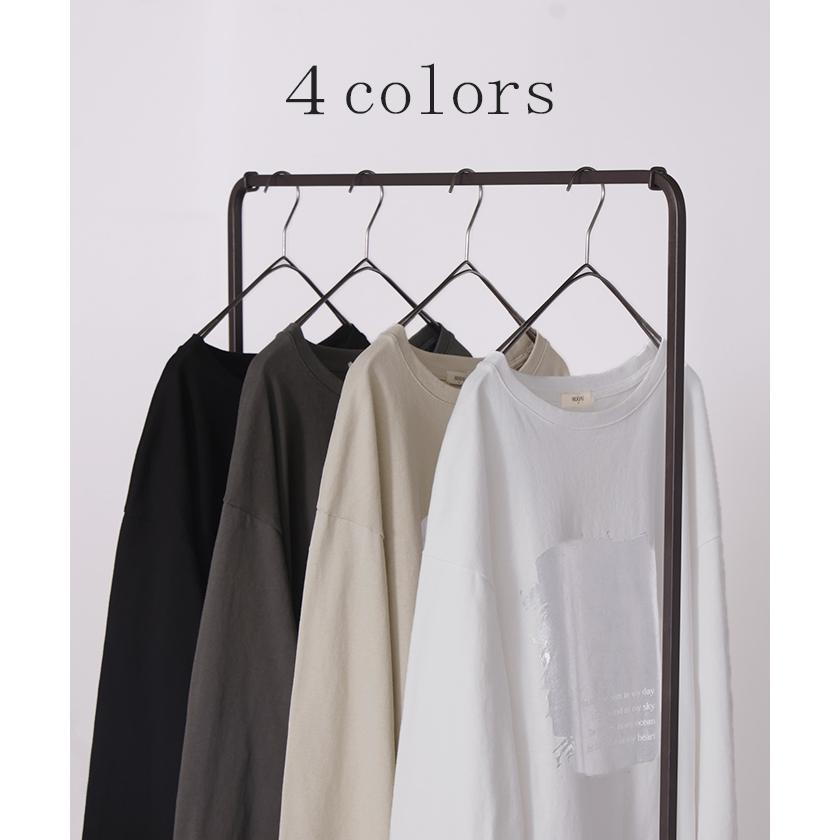 ロンT プリント ロング レディース 綿100 トップス カットソー Tシャツ ロゴT 無地 長袖 ドロップショルダー | HUG.U | 13