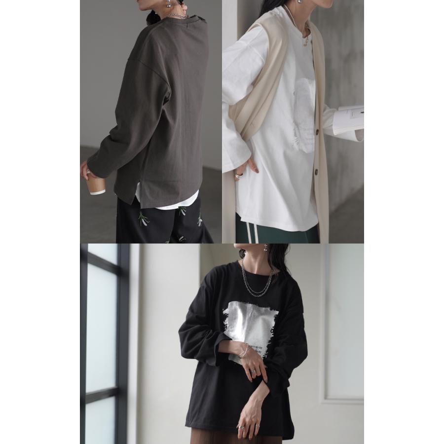 ロンT プリント ロング レディース 綿100 トップス カットソー Tシャツ ロゴT 無地 長袖 ドロップショルダー | HUG.U | 20