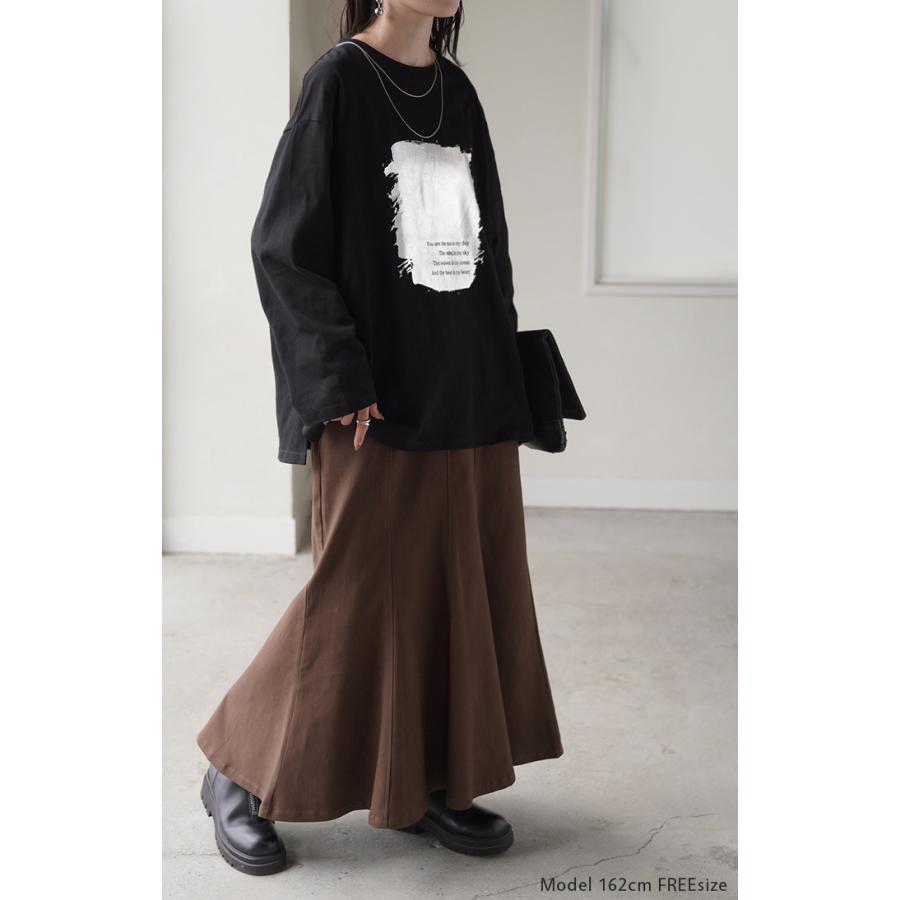 ロンT プリント ロング レディース 綿100 トップス カットソー Tシャツ ロゴT 無地 長袖 ドロップショルダー | HUG.U | 11