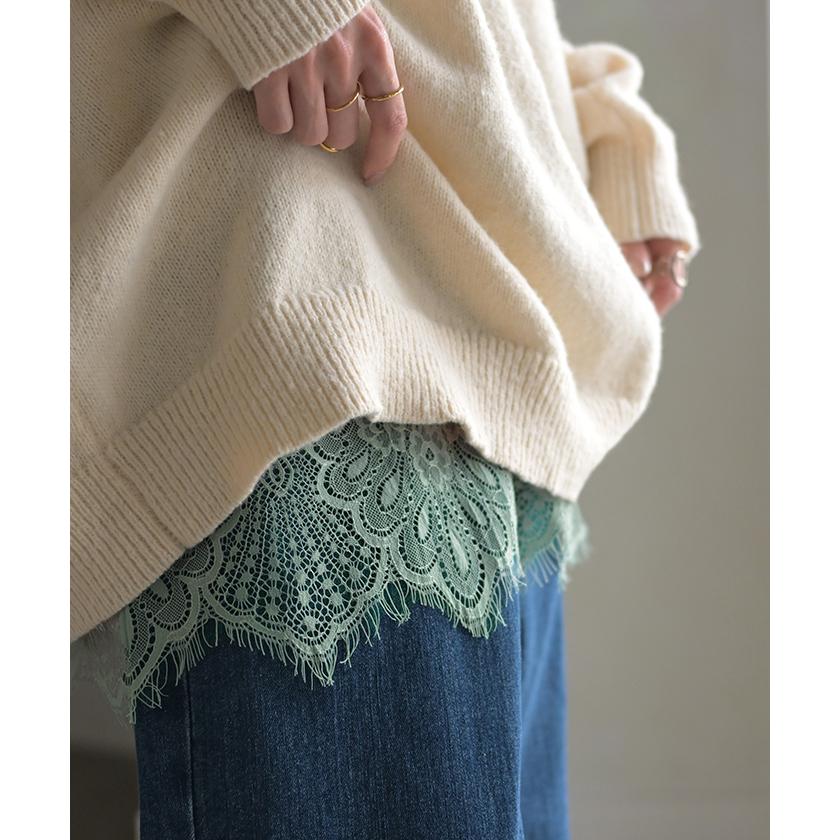 タンクトップ レイヤード レース インナー トップス タンク 綿 混 レディース ノースリーブ 花柄 ロング Uネック チュニック 長い 重ね 付け裾 ボックス 裾 | HUG.U | 23