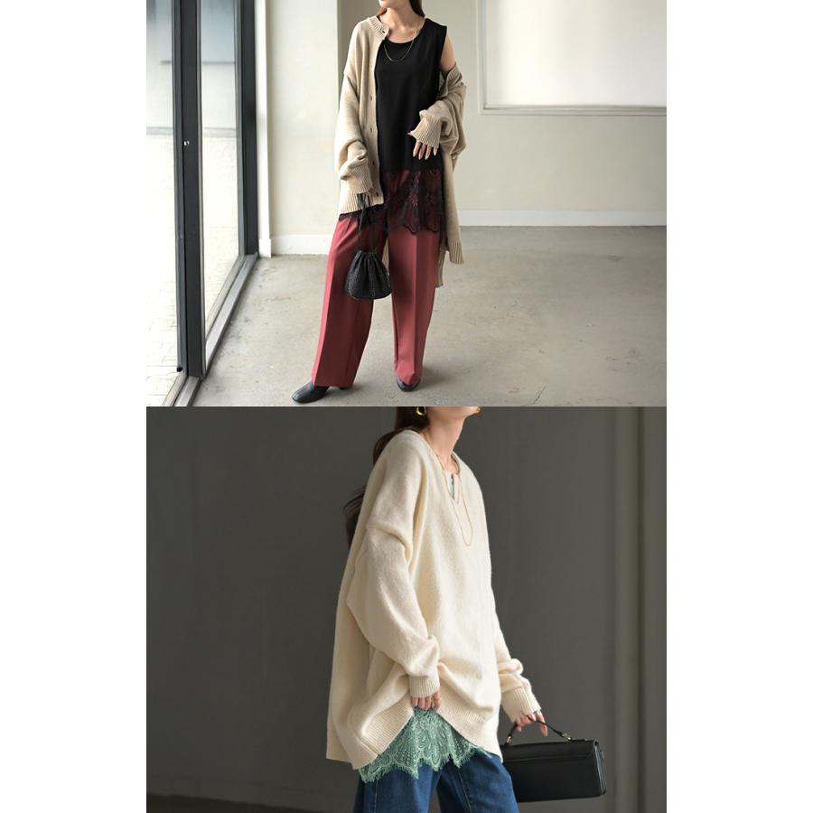 タンクトップ レイヤード レース インナー トップス タンク 綿 混 レディース ノースリーブ 花柄 ロング Uネック チュニック 長い 重ね 付け裾 ボックス 裾 | HUG.U | 24